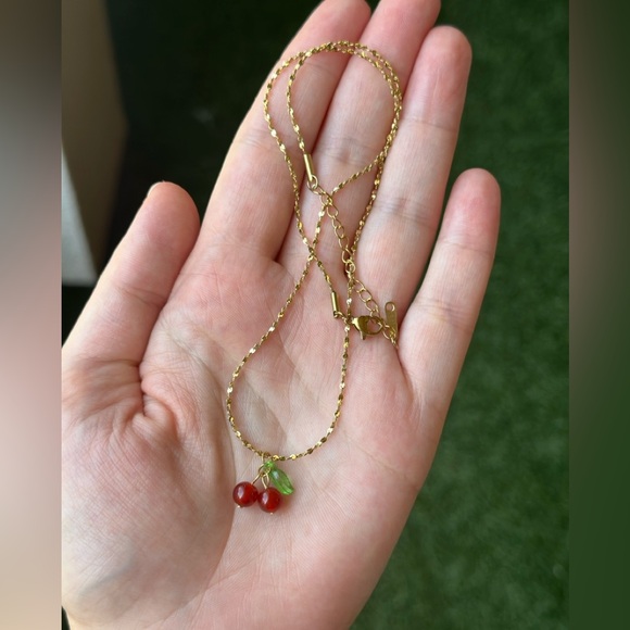 Delicate Gold Cherry Pendant Necklace - Picture 2 of 6